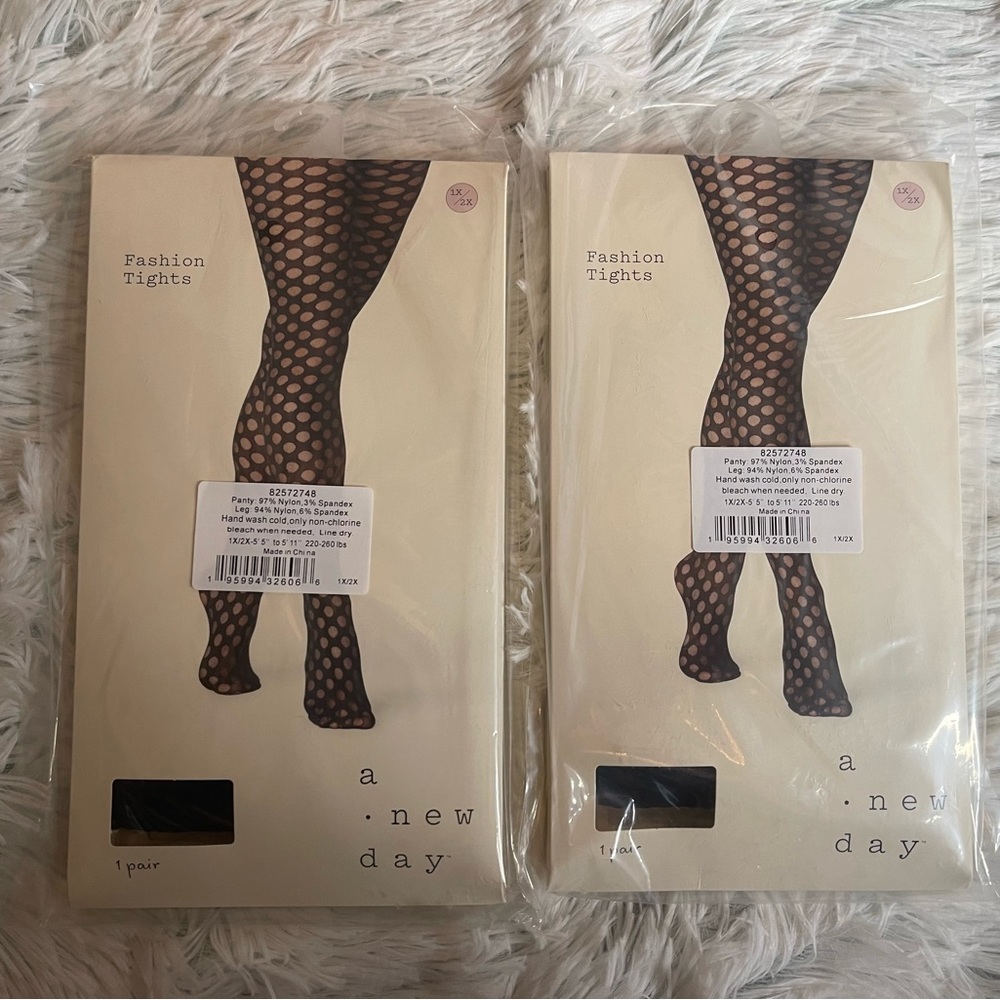 NWT* 1X/2X Women’s Sheer Reverse Dot Tights- A New Day Black 2pk 2 pairs